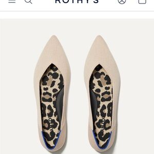 Rothy's the Point II Cream Pointed Flats with Leopard Print Insole
